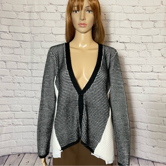 Finn & Clover Peek-A-Boo Chiffon Back Front Button Closure Cardigan Size M - Picture 1 of 11